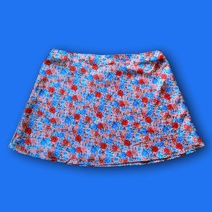 elastic waist floral silk mini skirt
